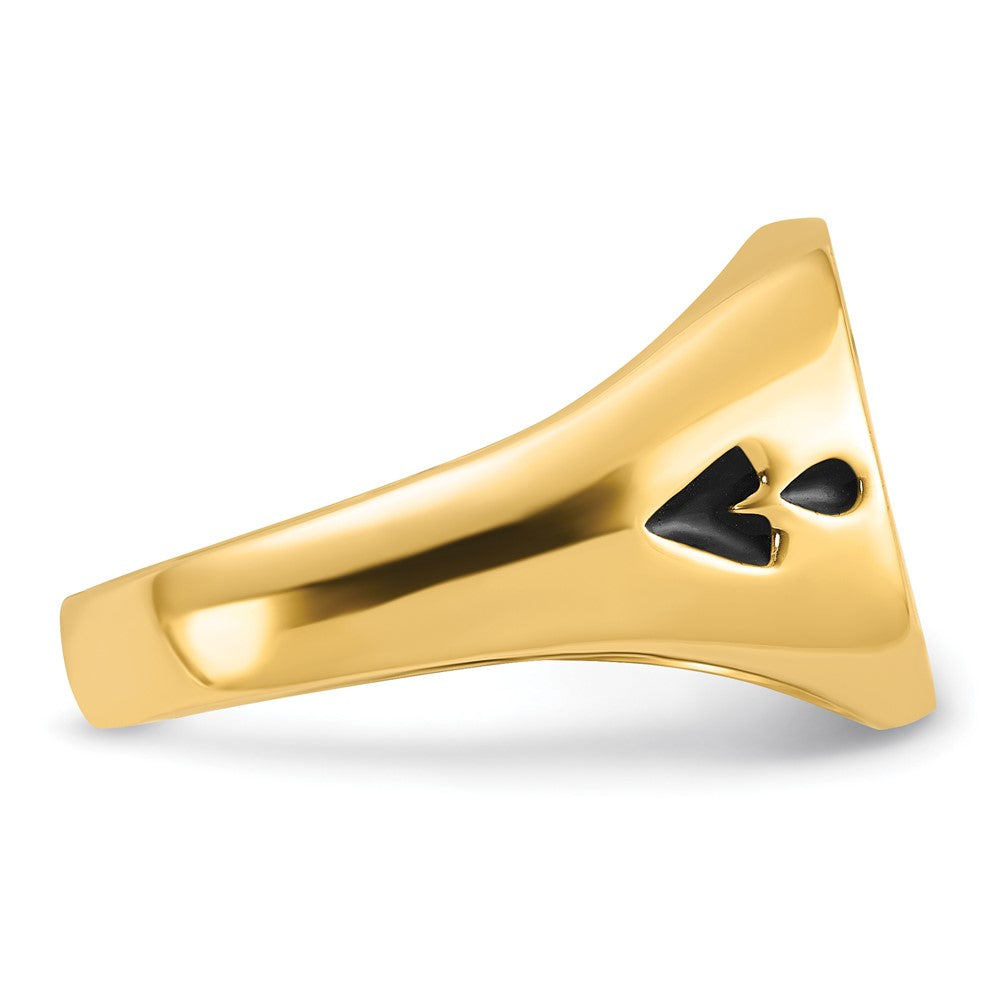 14k Men's Polished and Grooved with Black Enamel Masonic Ring