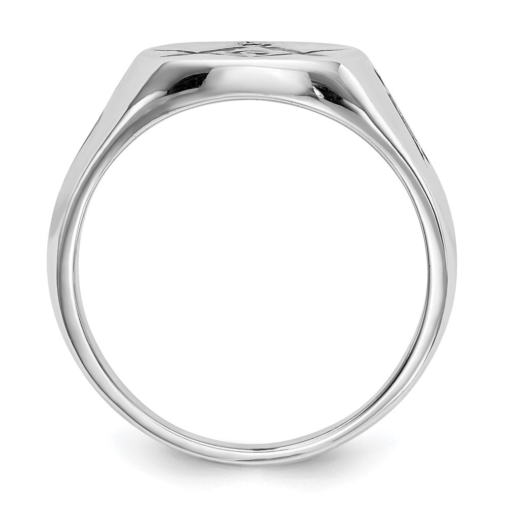 14k White Gold Men's Polished and Grooved with Black Enamel Masonic Ring