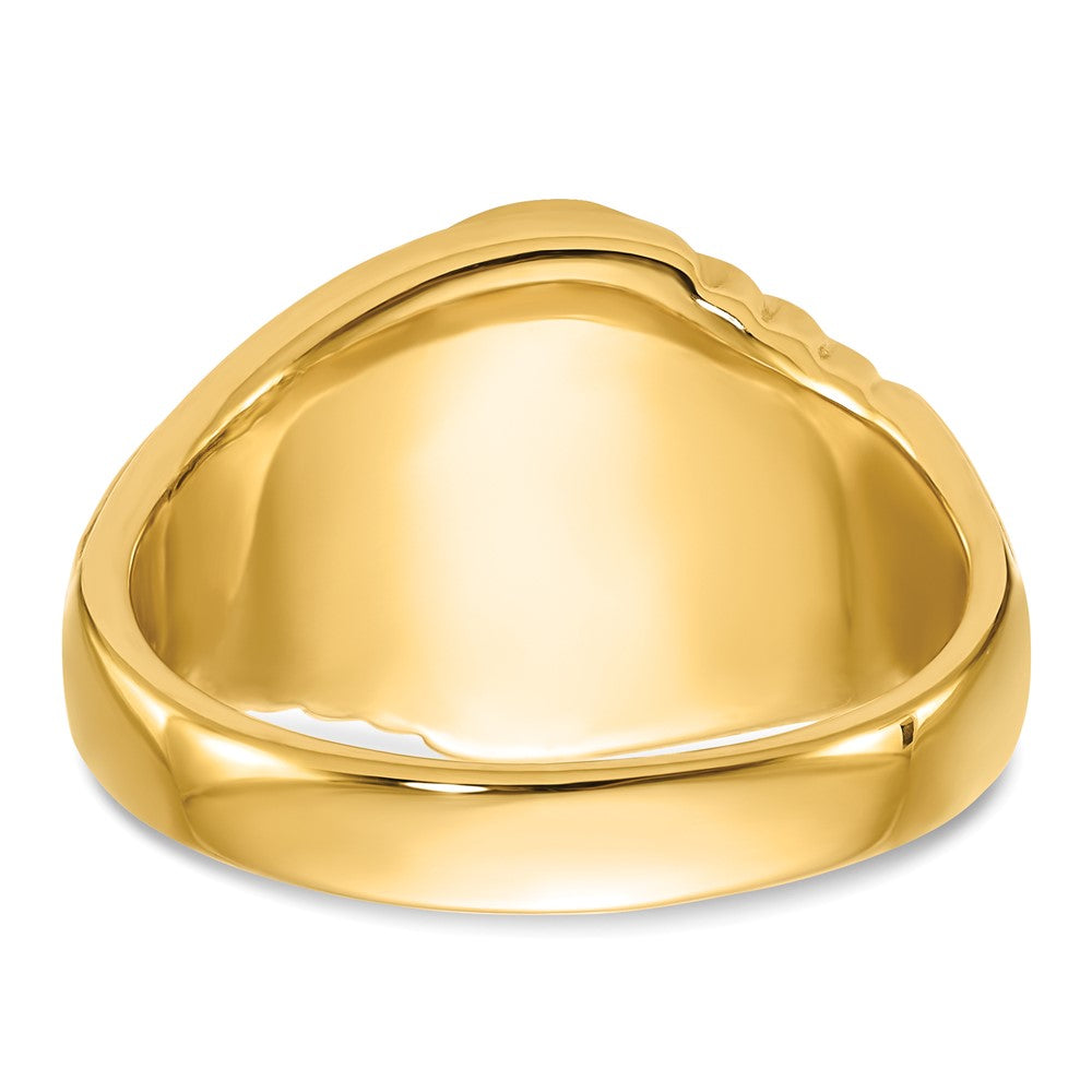 14k Men's Polished and Textured with Oval Onyx Masonic Ring