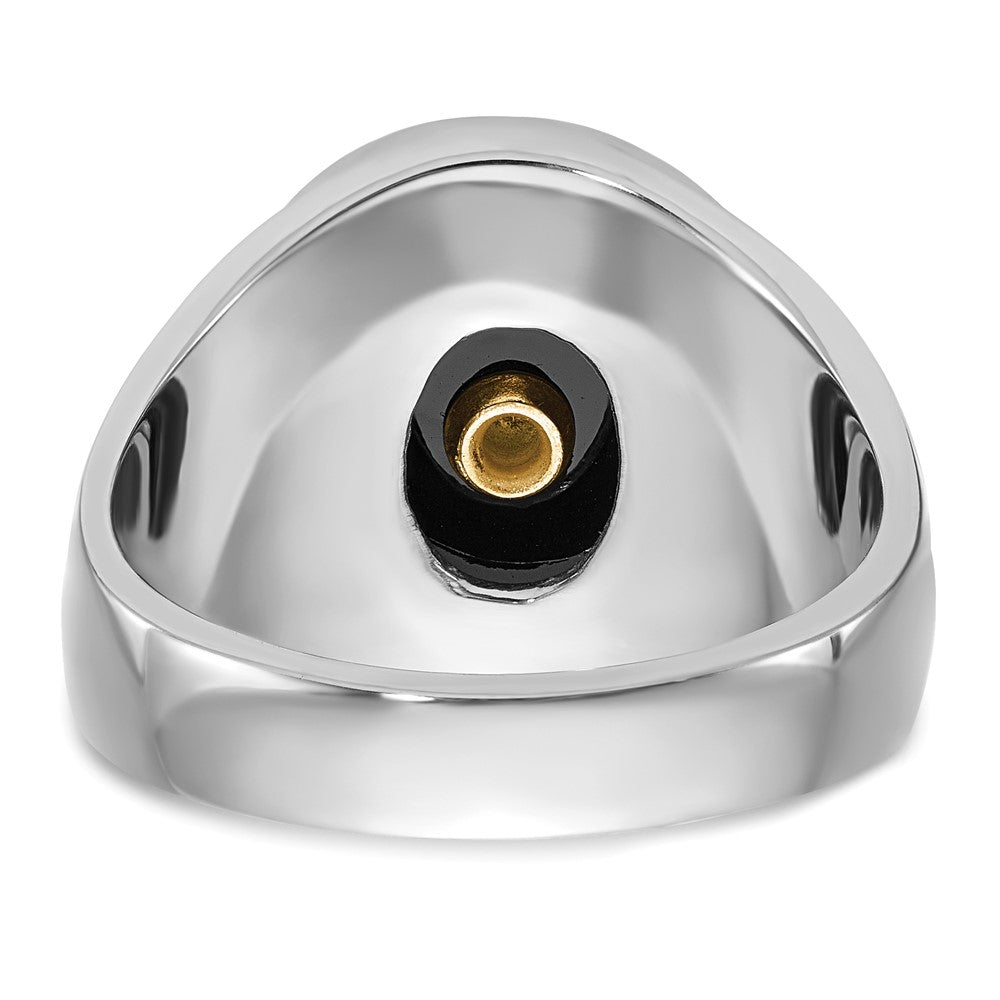 14k White Gold Men's Polished, Antiqued and Textured with Oval Onyx Masonic Ring