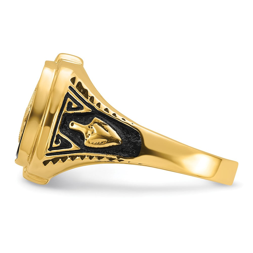 14k Men's Polished, Antiqued and Textured with Onyx Masonic Ring