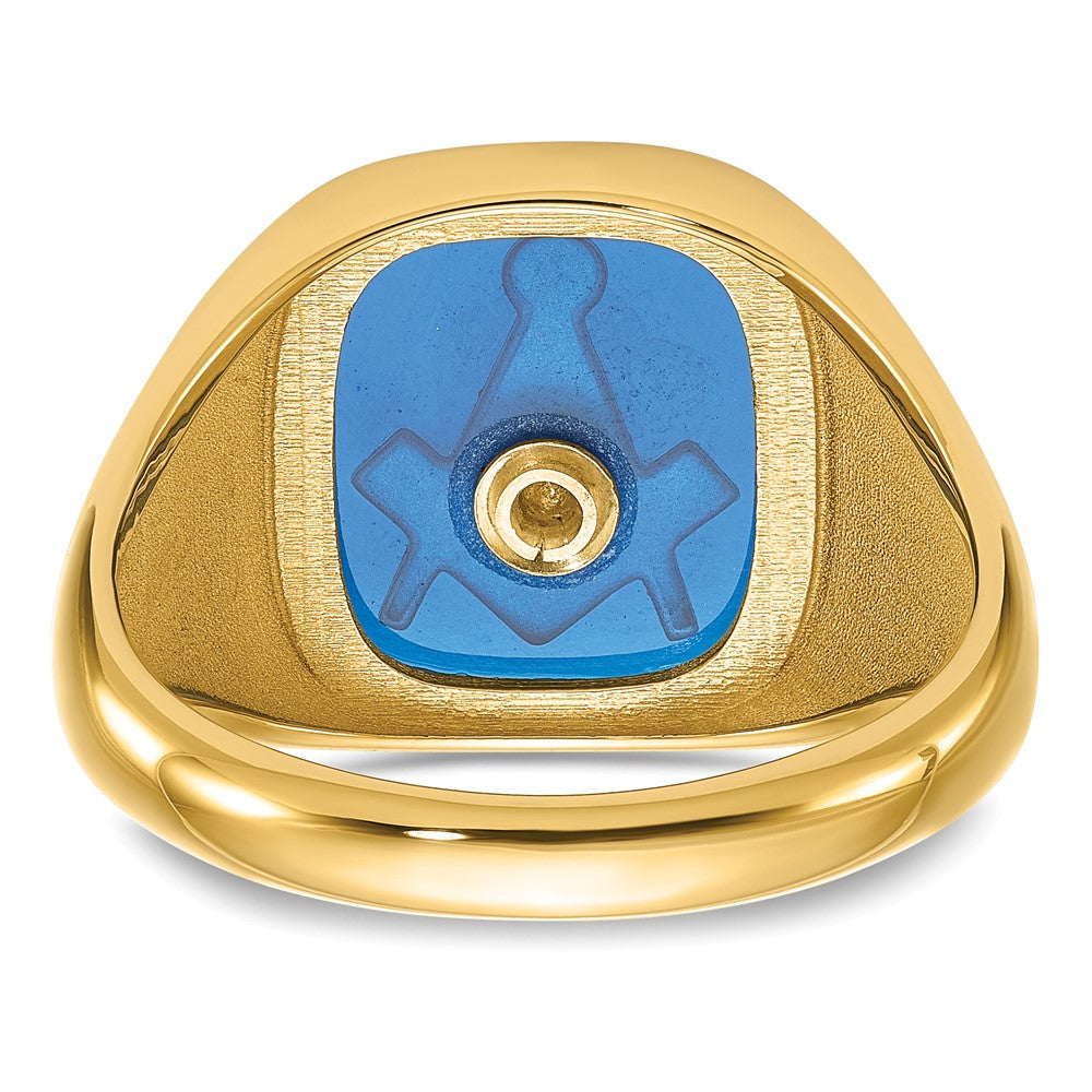 14k Men's Polished, Antiqued and Textured with Imitation Blue Spinel Masonic Ring