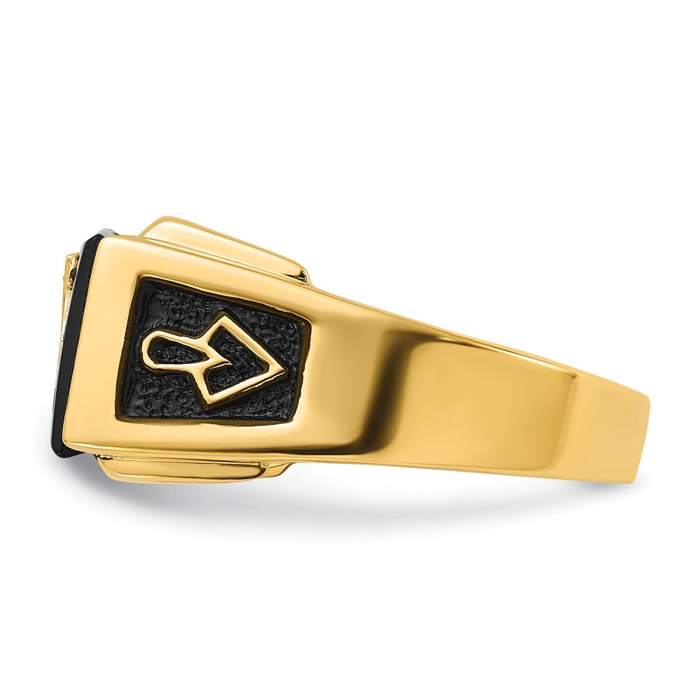 14k Men's Polished and Textured with Black Enamel, Onyx and AA Quality Diamond Masonic Ring