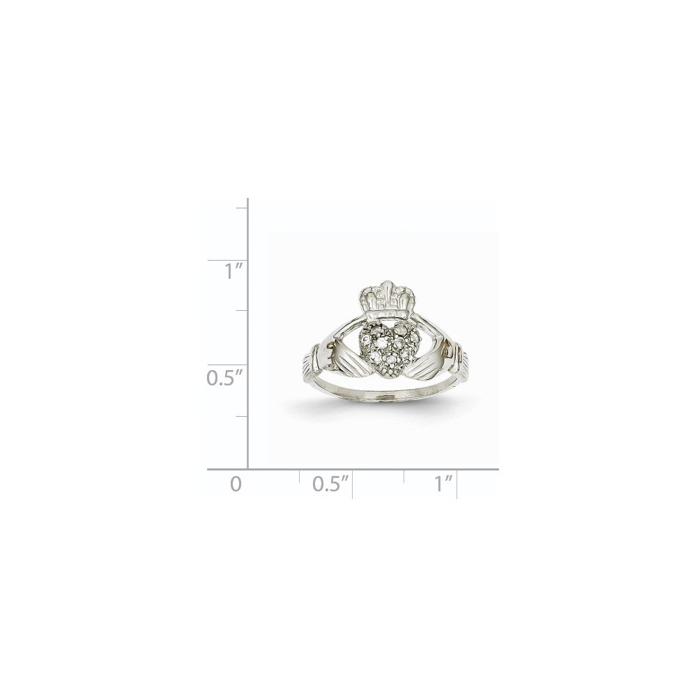 14k White Gold 1/10ct AA Diamond Claddagh Ring
