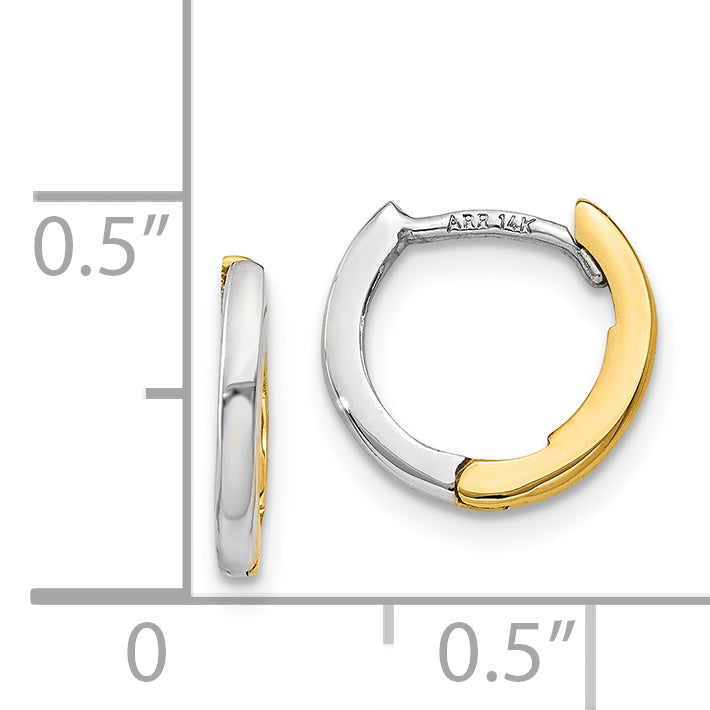 14k Two-tone Mini 1.35mm Round Hinged Hoop Earrings
