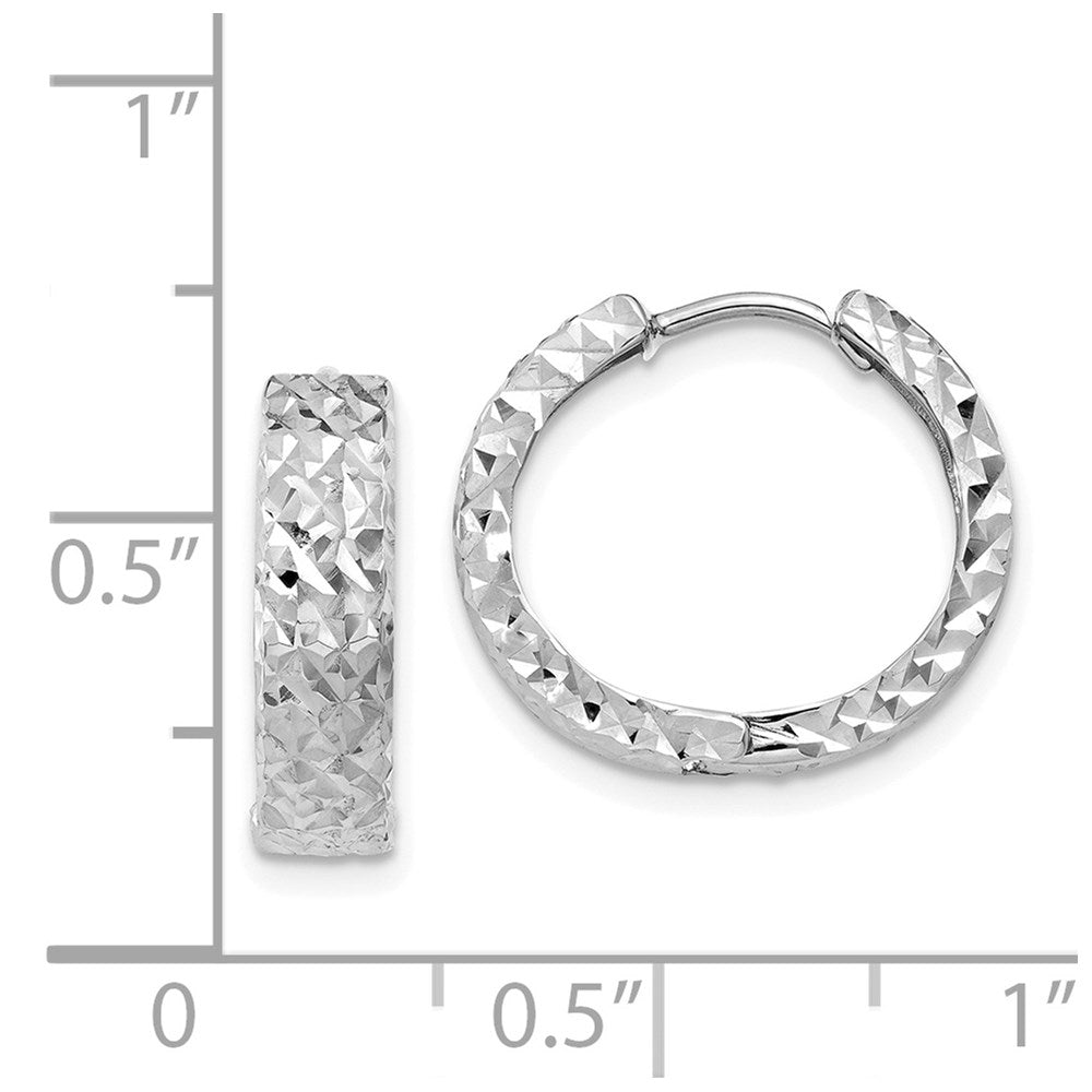 14k White Gold Diamond-cut Hinged Hoop Earrings