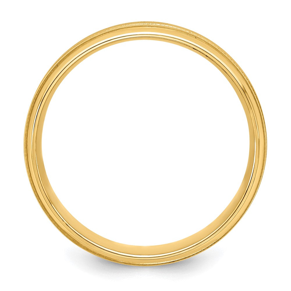 14k Yellow Gold 6mm Standard Weight Comfort Fit Brushed Satin/Polished Milgrain Grooved Edge Wedding Band Size 9