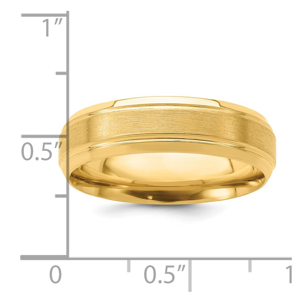 14k Yellow Gold 6mm Standard Weight Comfort Fit Brushed Satin/Polished Line Edge Wedding Band Size 12