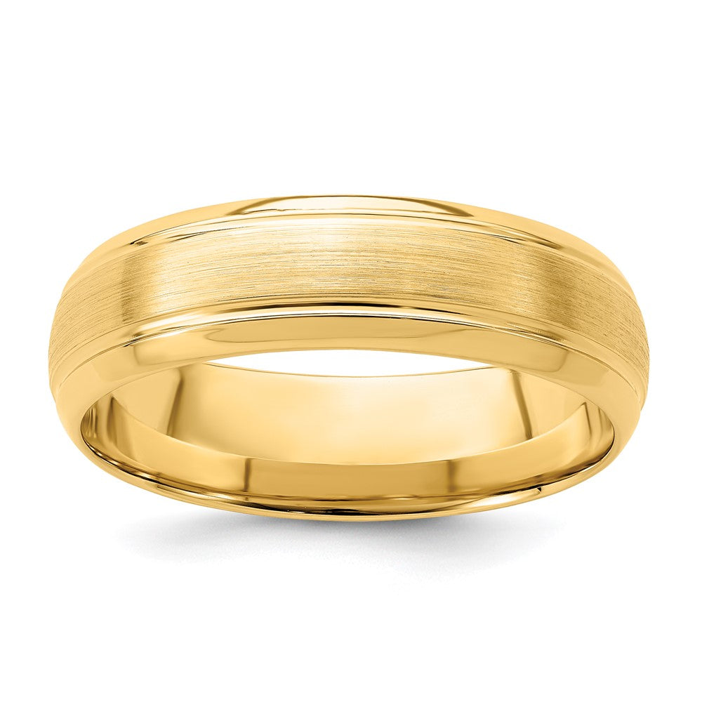 14k Yellow Gold 6mm Standard Weight Comfort Fit Brushed Satin Line Edge Wedding Band Size 10.5
