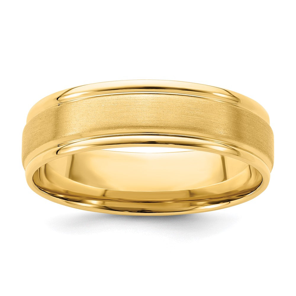 14k Yellow Gold 6mm Lightweight Comfort Fit Brushed Satin/Polished Grooved Edge Wedding Band Size 8