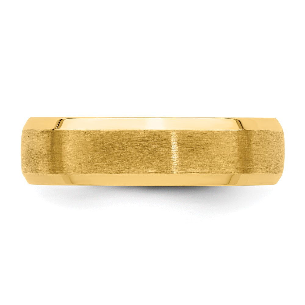 14k Yellow Gold 6mm Lightweight Comfort Fit Brushed Satin with Polished Beveled Edge Wedding Band Size 8.5