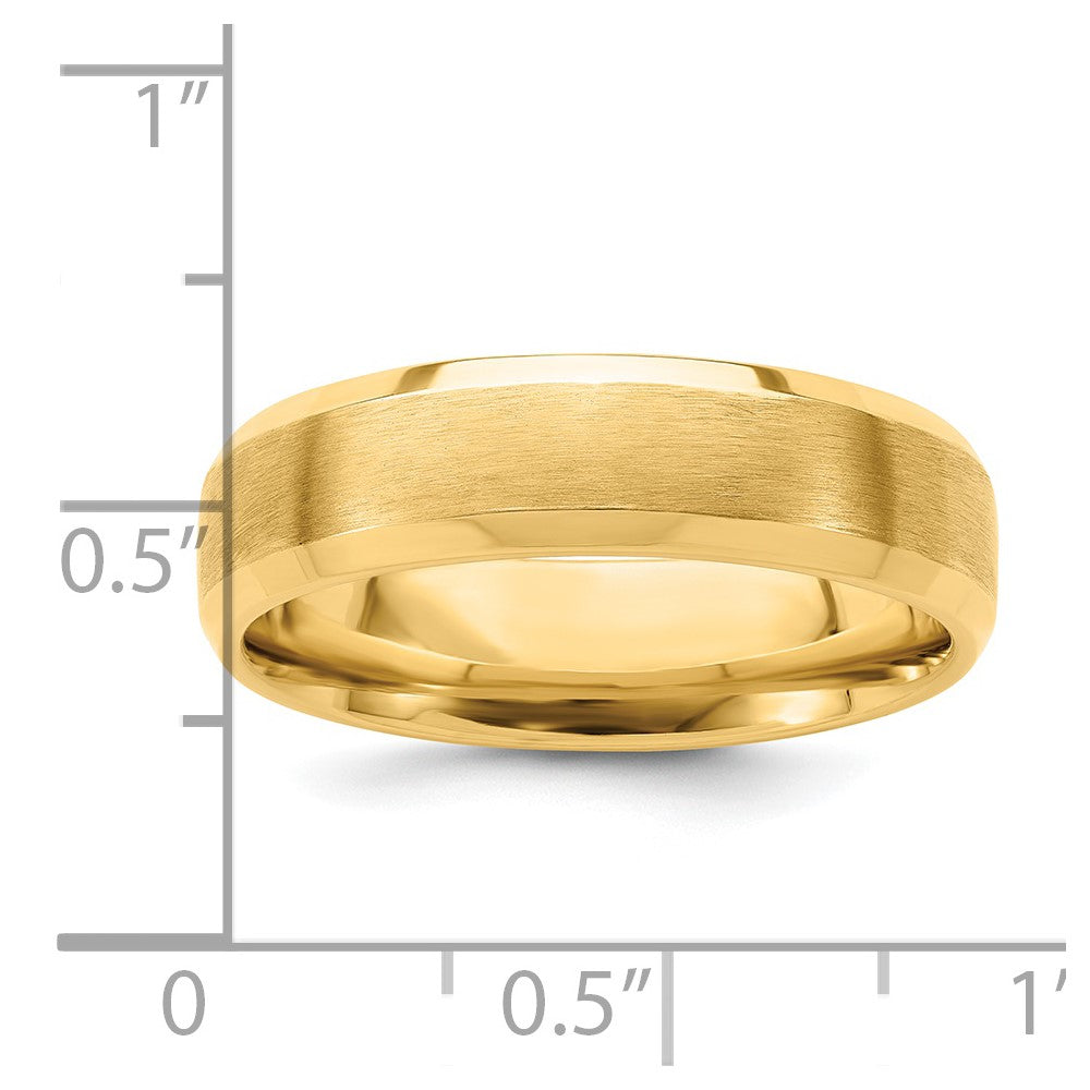 14k Yellow Gold 6mm Standard Weight Comfort Fit Brushed Satin with Polished Beveled Edge Wedding Band Size 13