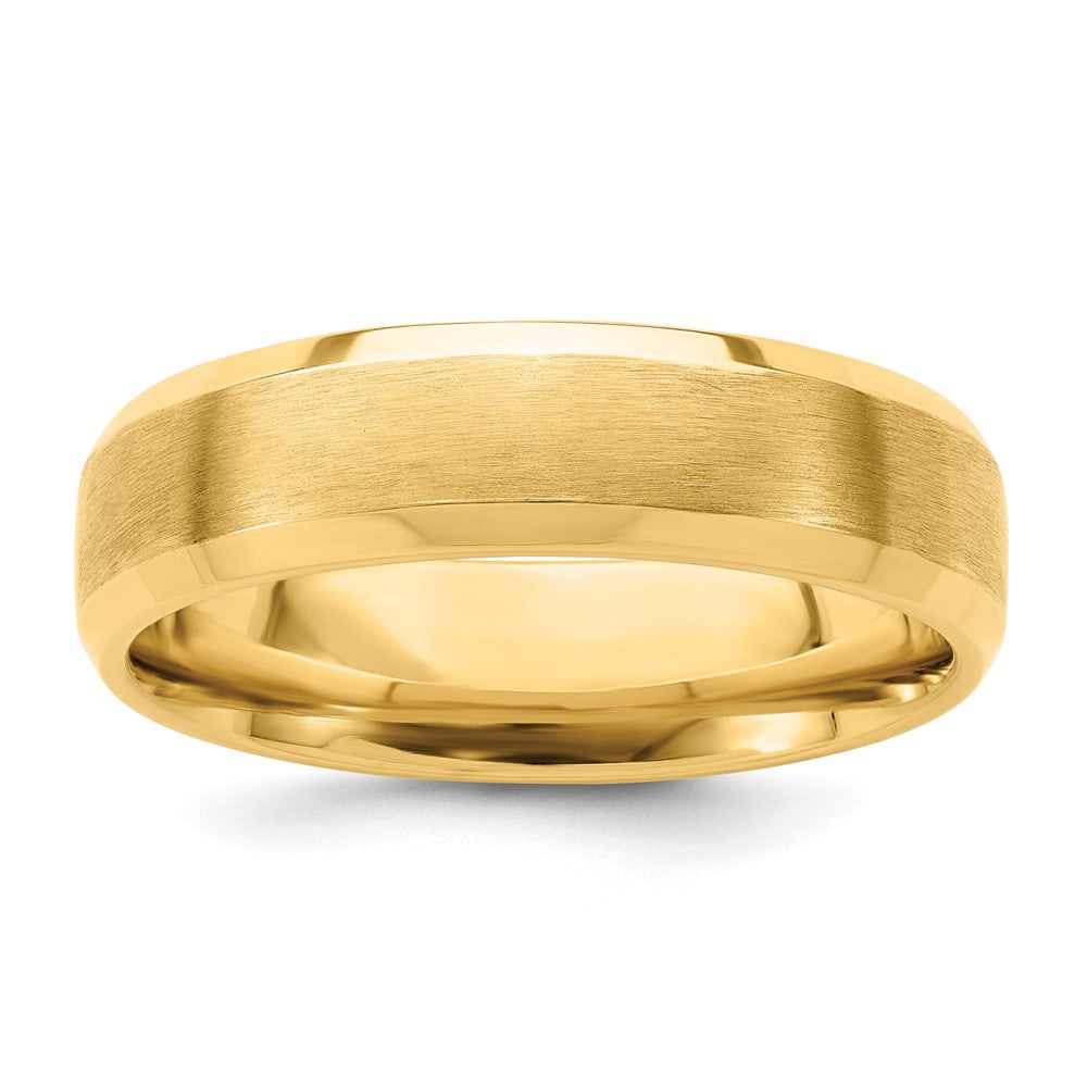 14k Yellow Gold 6mm Lightweight Comfort Fit Brushed Satin with Polished Beveled Edge Wedding Band Size 8