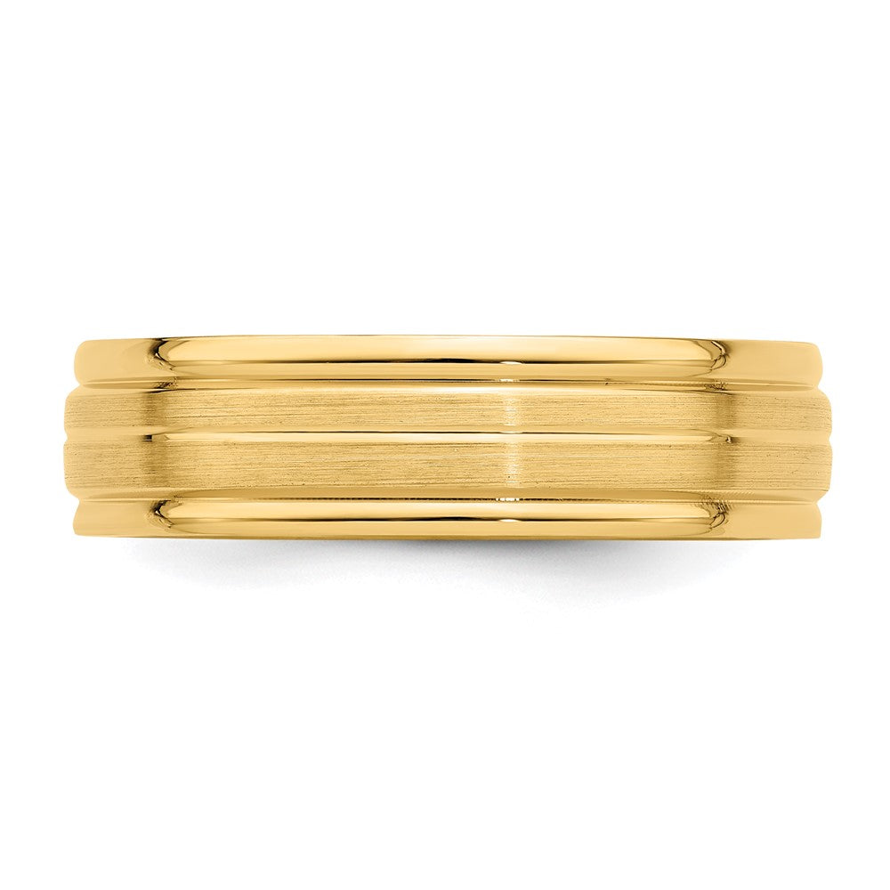 14k Yellow Gold 6mm Heavyweight Comfort Fit Brushed Satin with Center Line Fancy Wedding Band Size 9