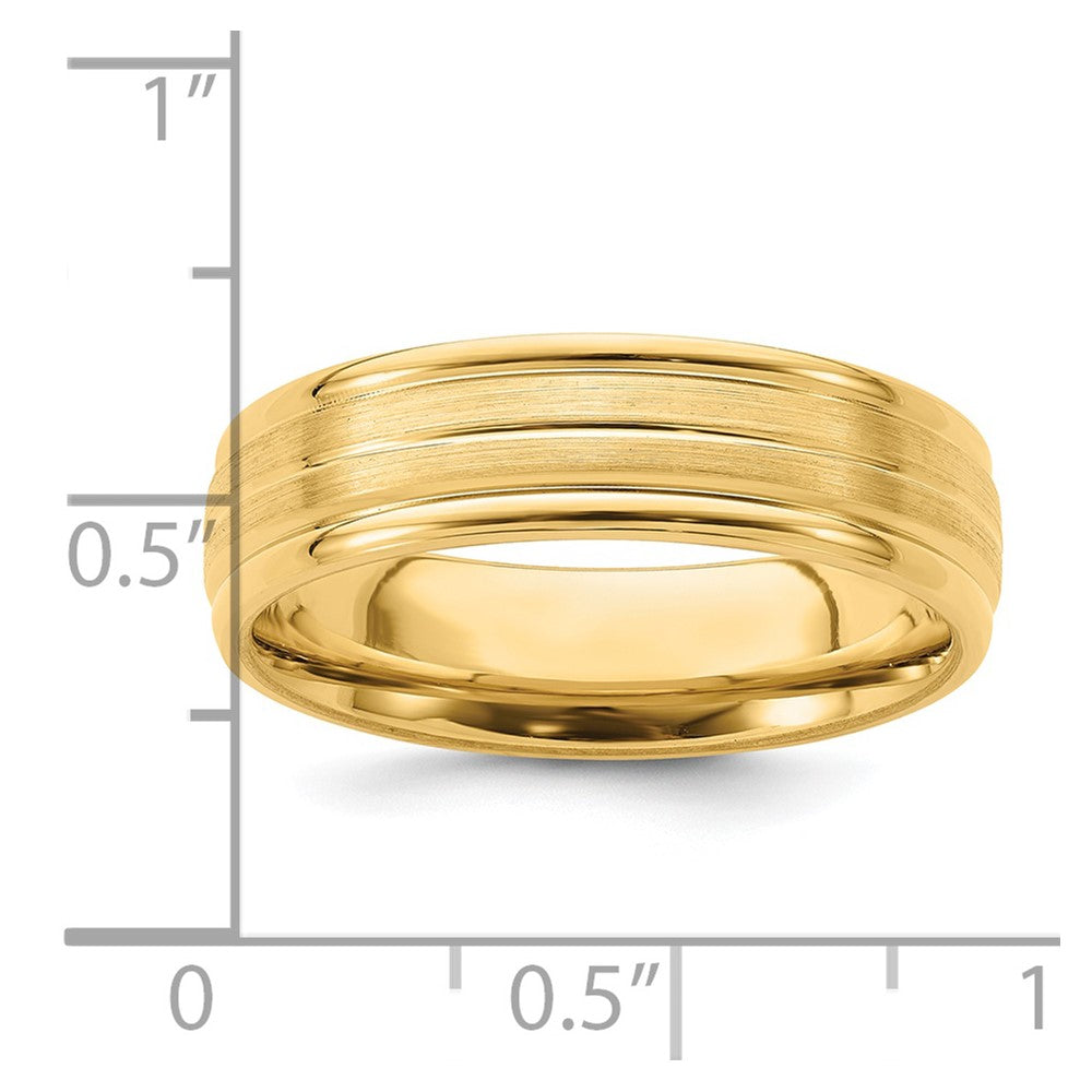 14k Yellow Gold 6mm Lightweight Comfort Fit Brushed Satin with Center Line Fancy Wedding Band Size 10