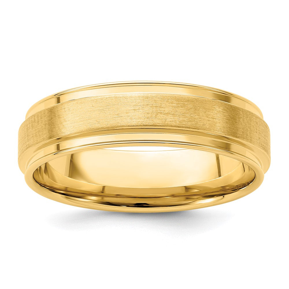 14k Yellow Gold 6mm Standard Weight Comfort Fit Brushed Satin Fancy Wedding Band Size 7