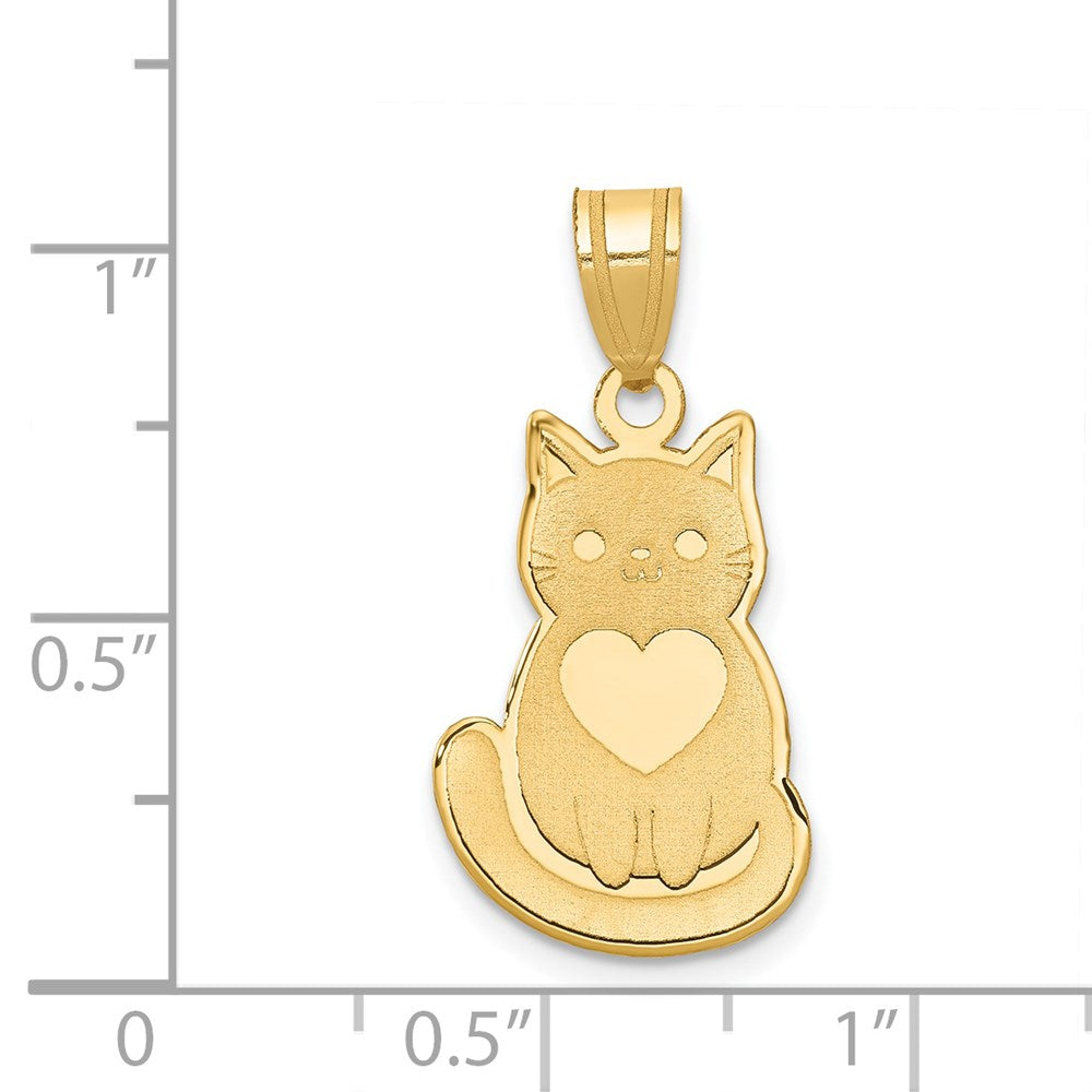 14k Laser Cut Cat with Heart Charm