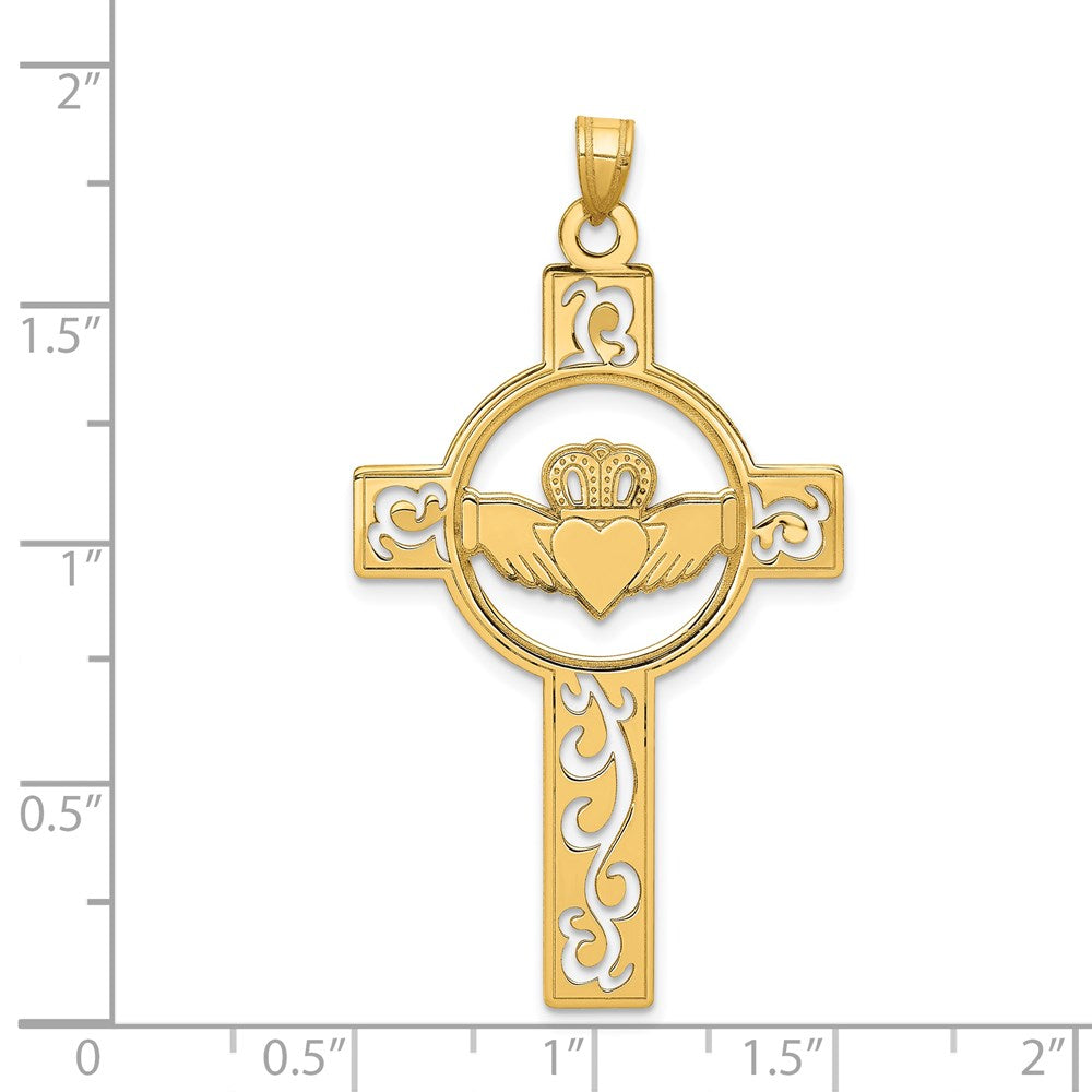 14k Laser Cut Claddagh Cross Charm