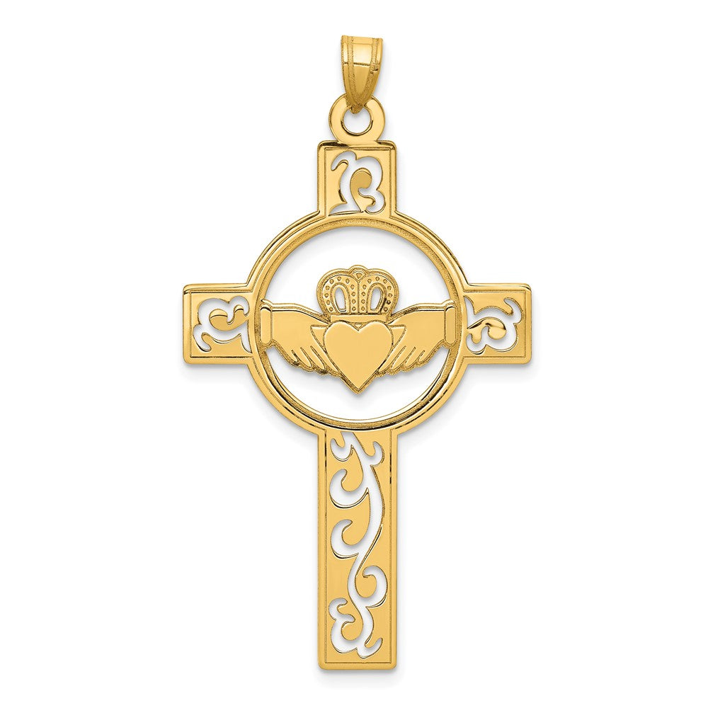 14k Laser Cut Claddagh Cross Charm