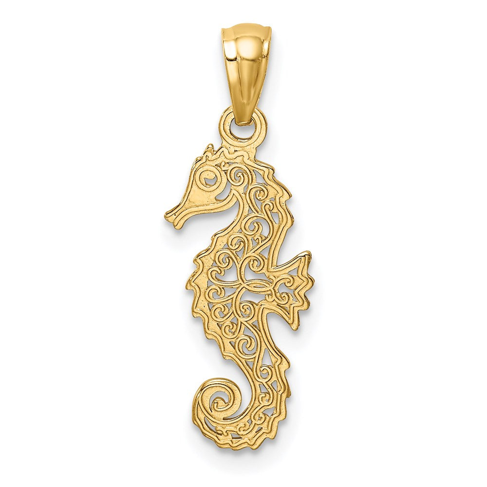 14k Gold Polished Filigree Seahorse Pendant