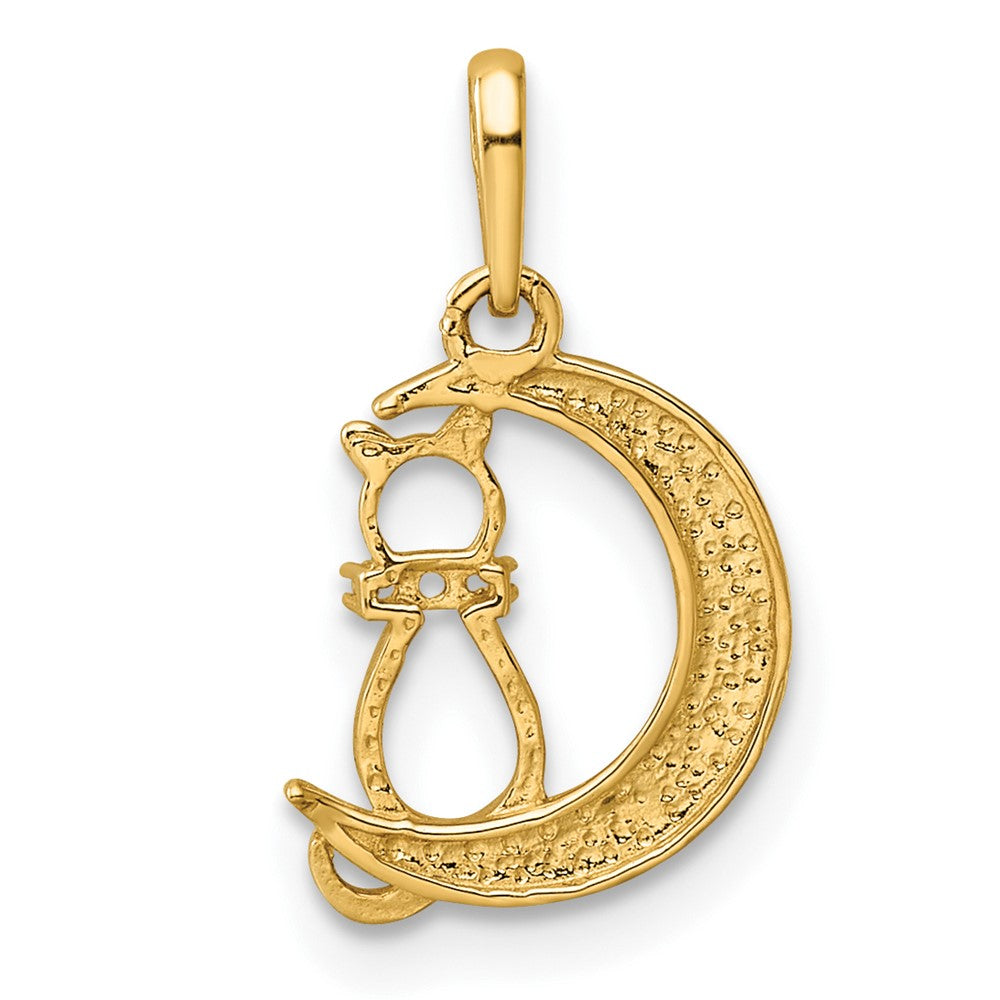14k Childrens CZ Cat and Moon Pendant