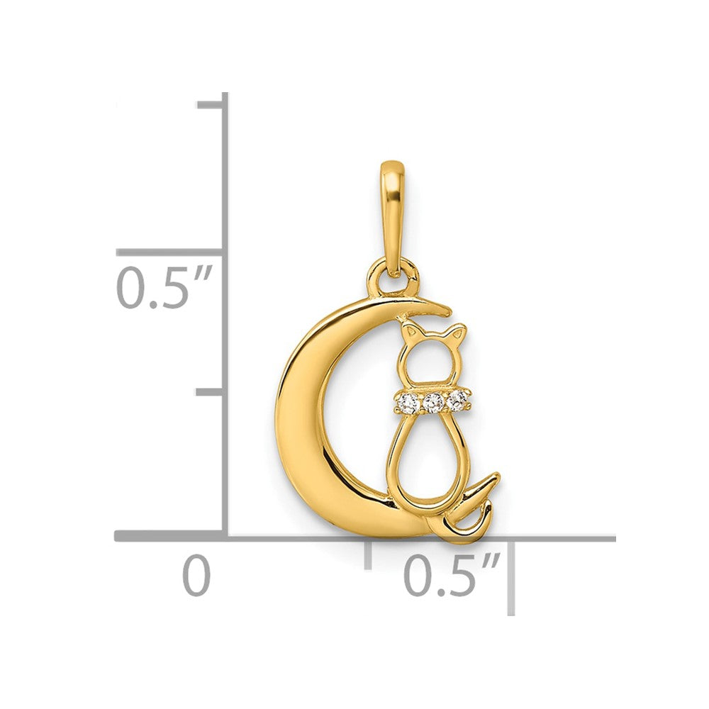 14k Childrens CZ Cat and Moon Pendant