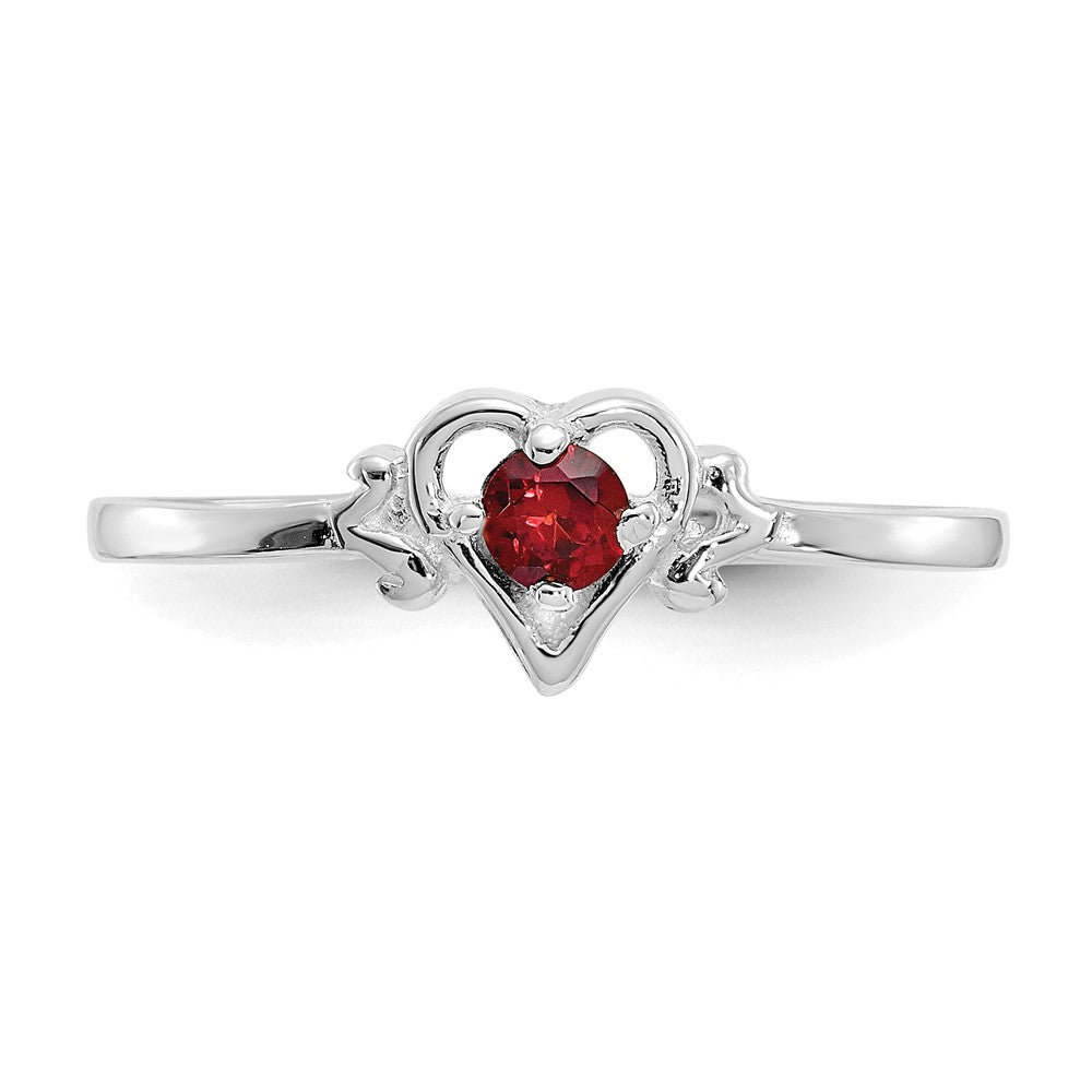 14K White Gold Garnet Birthstone Heart Ring