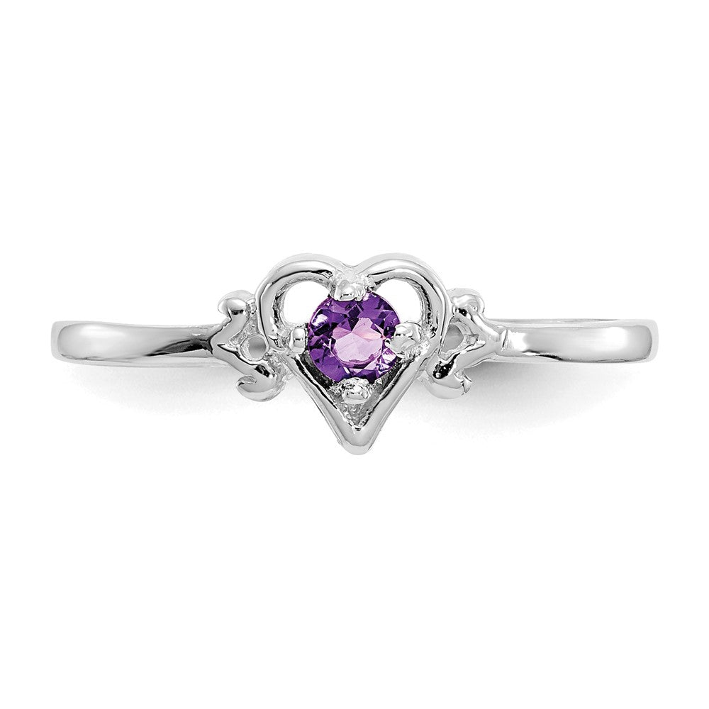 14K White Gold Amethyst Birthstone Heart Ring
