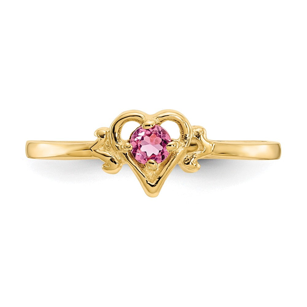 14K Pink Tourmaline Birthstone Heart Ring