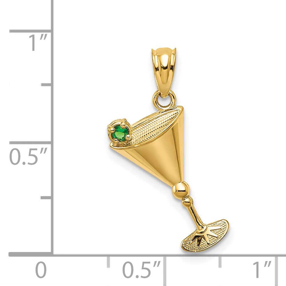 14k Martini Glass with Green CZ Olive Pendant