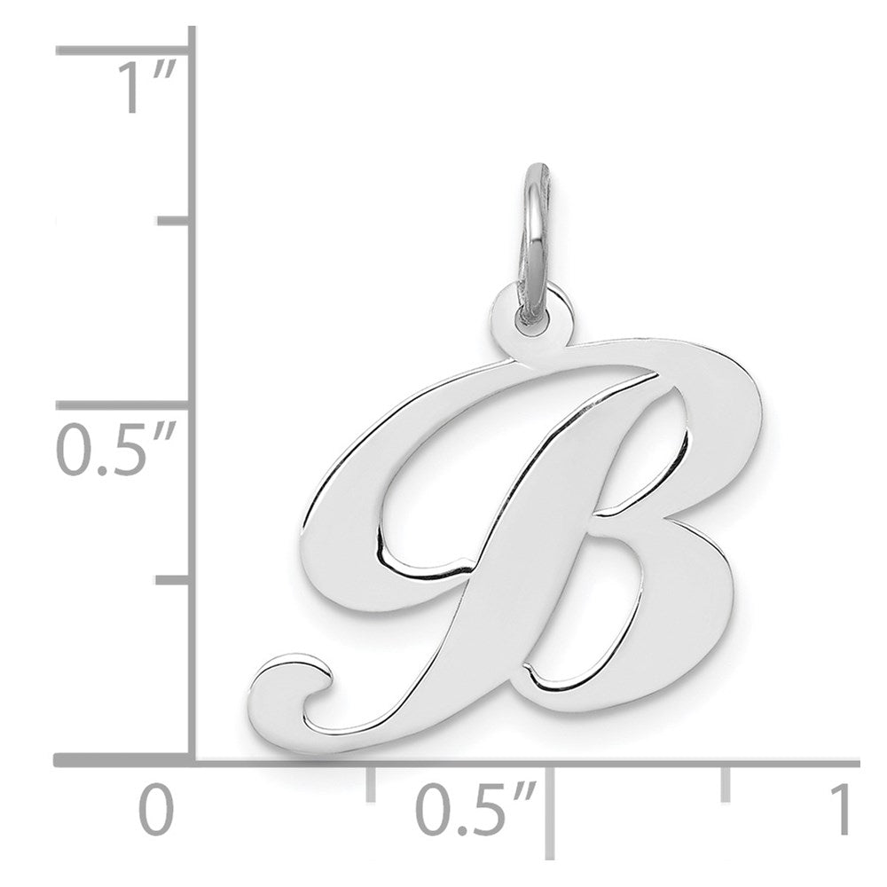 14k White Gold Medium Fancy Script Letter B Initial Charm