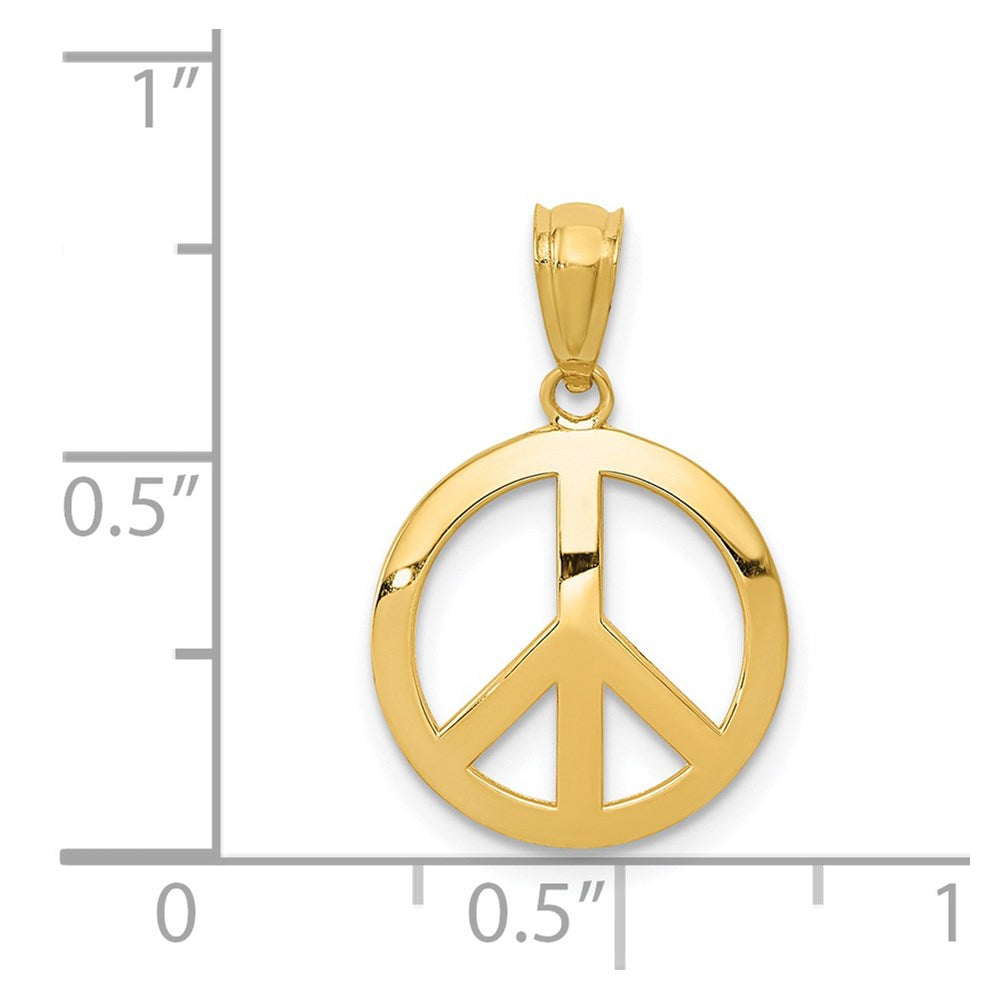 14k Polished Peace Sign Circle Pendant