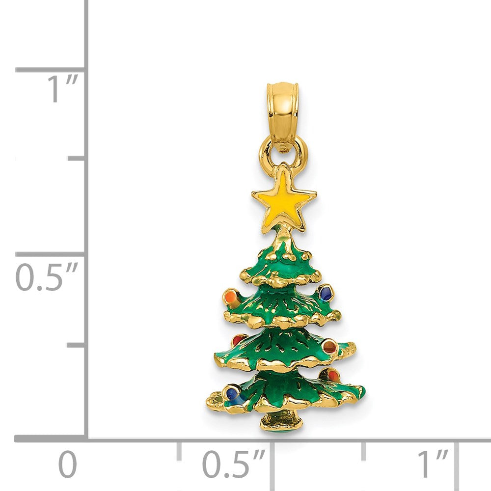 14k 3D Enameled Christmas Tree Pendant