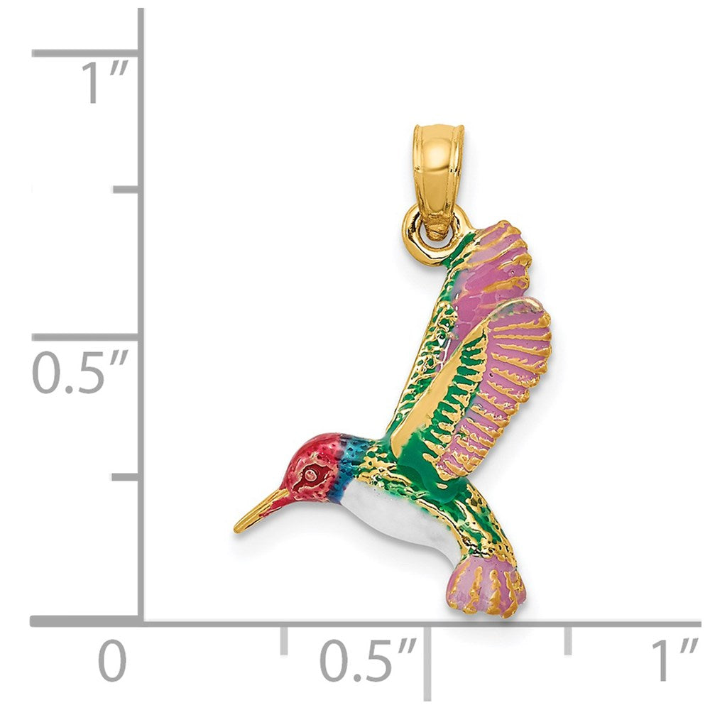 14k Enameled 3D Hummingbird Pendant