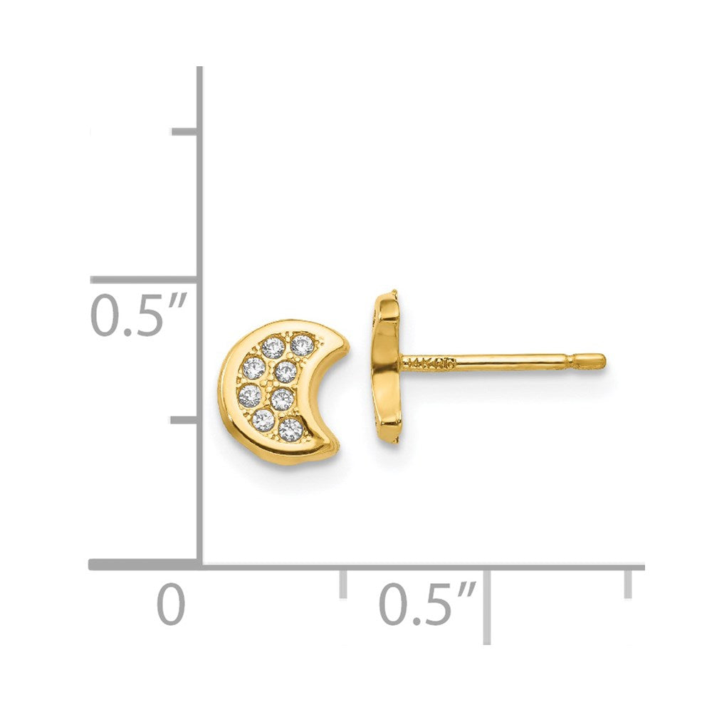 14k Polished CZ Moon Post Earrings