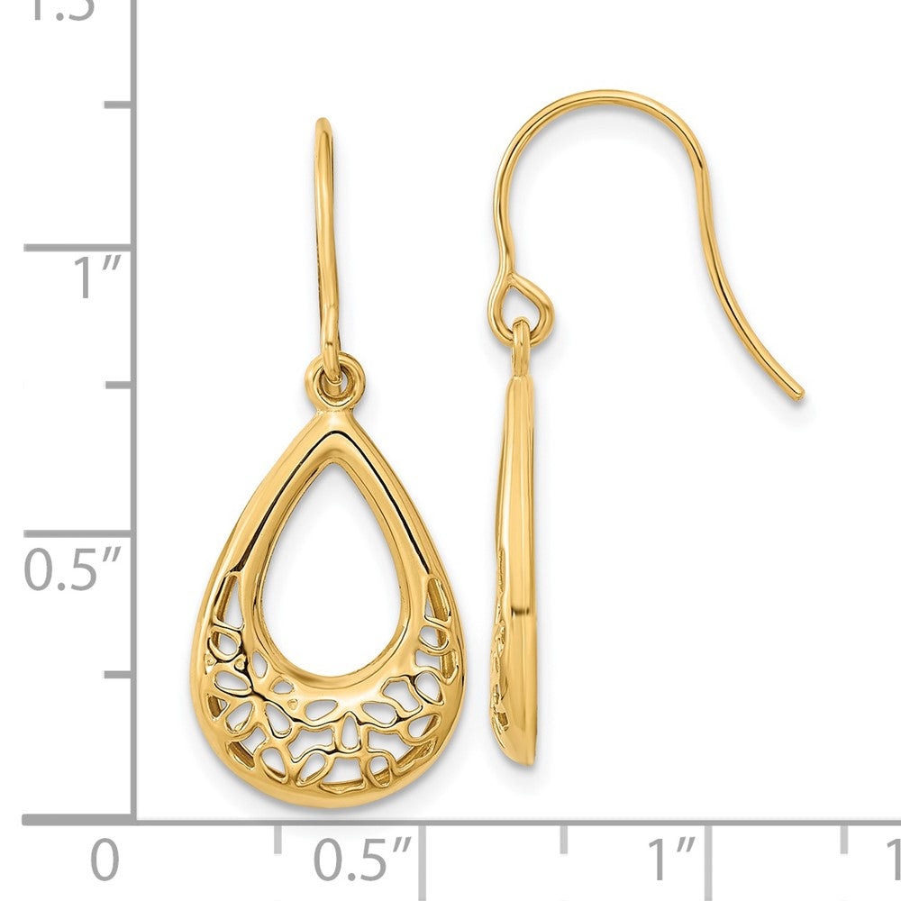 14k Polished Floral Teardrop Shepherd Hook Earrings