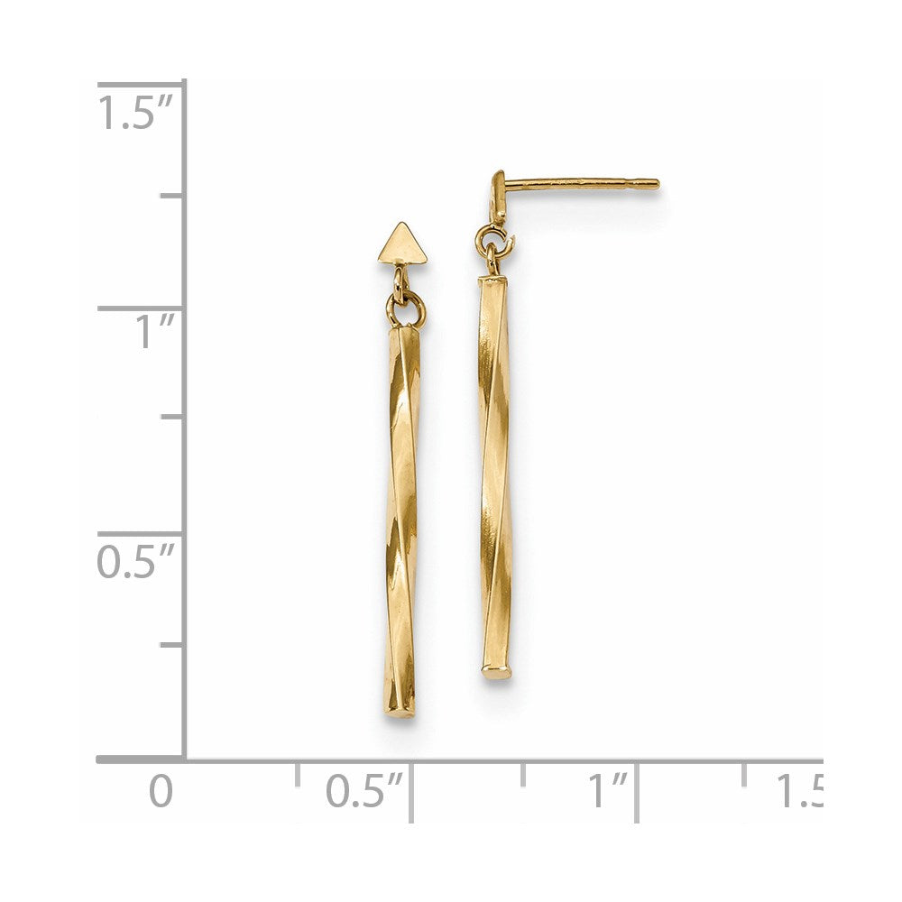 14k Polished Twisted Bar Dangle Earrings