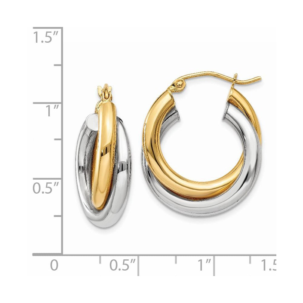 14k Two-tone Polished Double Tube Hoop Earrings