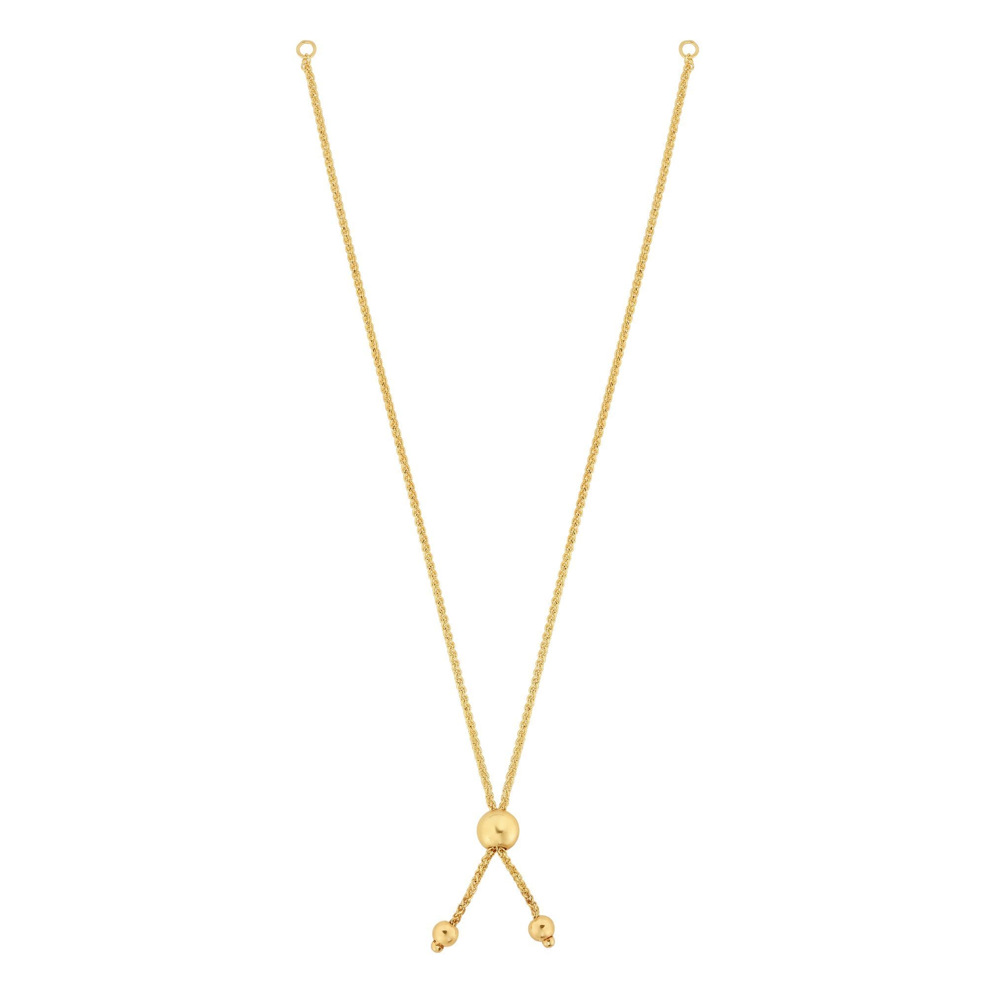 10K Yellow Gold 8" Round Wheat 8" Chain Bracelet with Ball Slide Friendship Bracelet