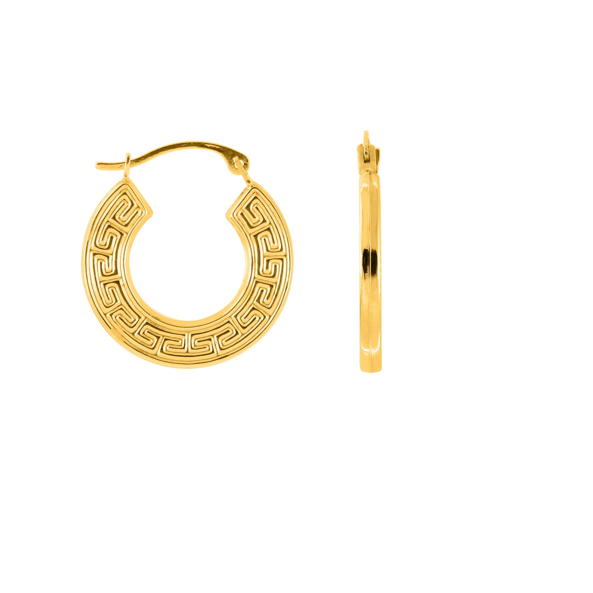 10K Yellow Gold Greek Key Hoop Earring