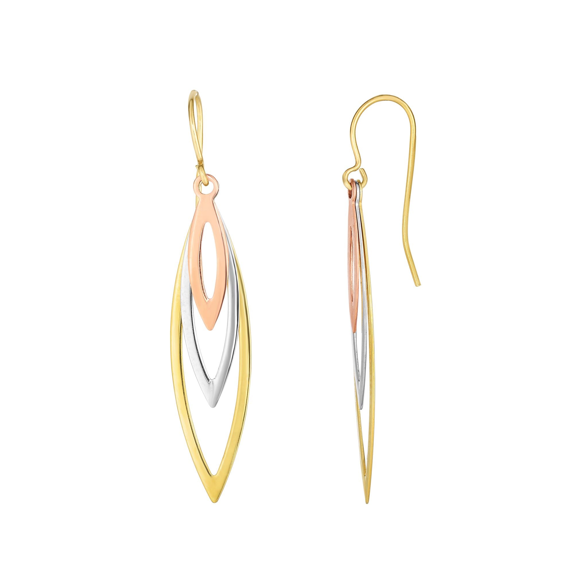 10K Tri-color Gold Drop Earring
