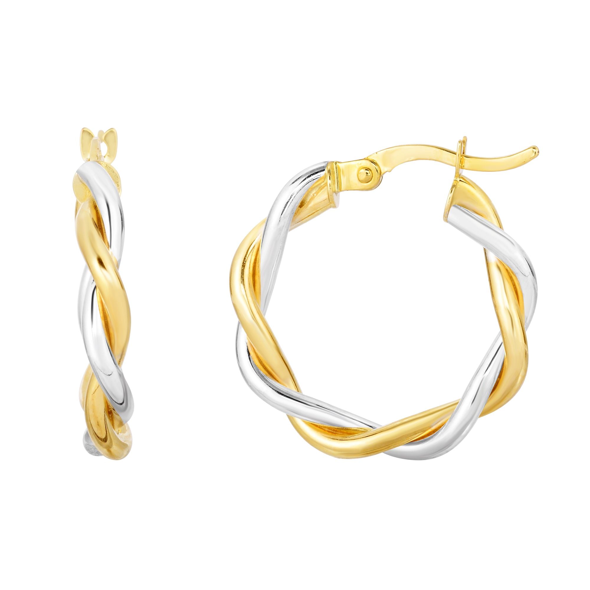 10K Two-Tone Gold Polished Twist Hoop Earring