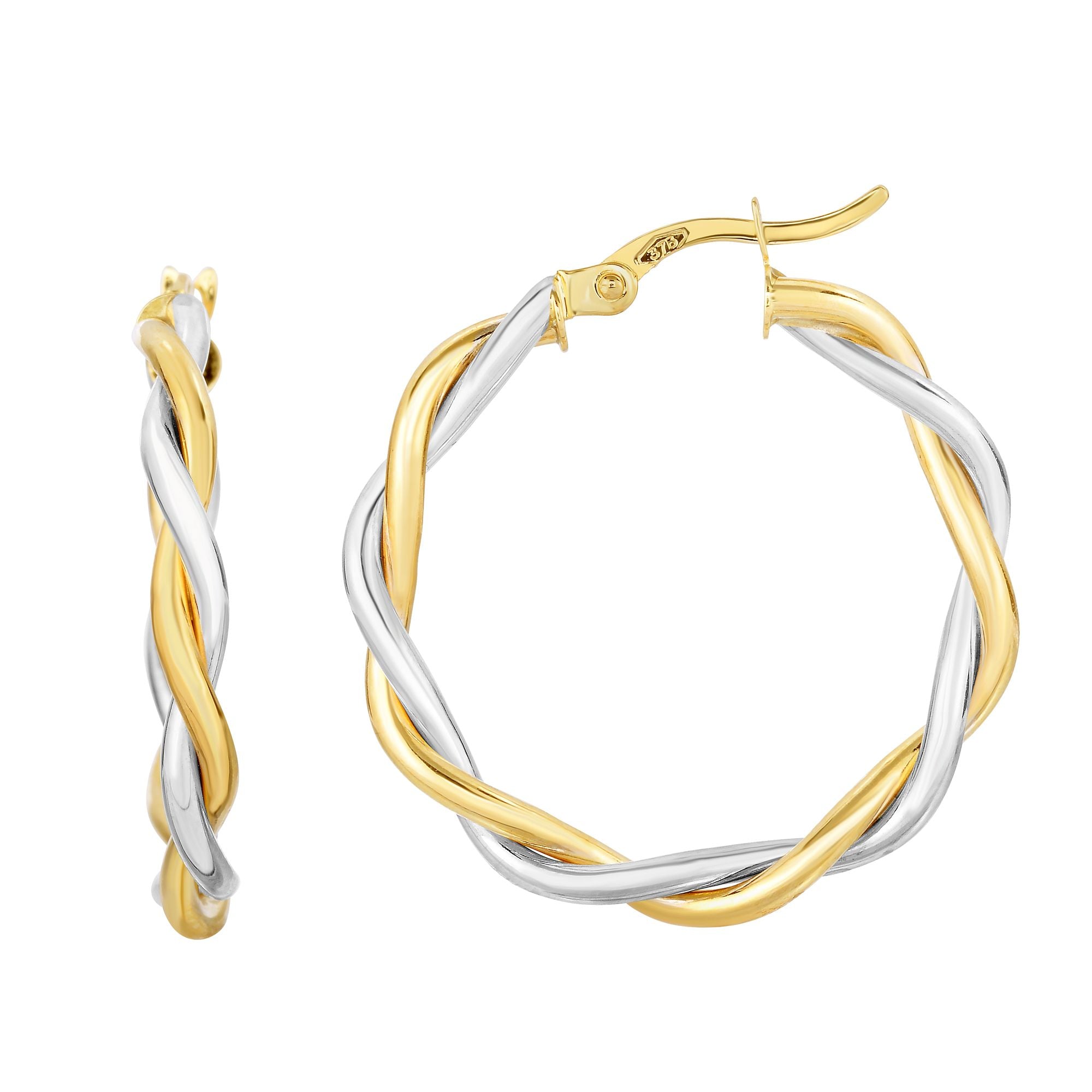 10K Two-Tone Gold Medium Polished Twist Hoop Earring