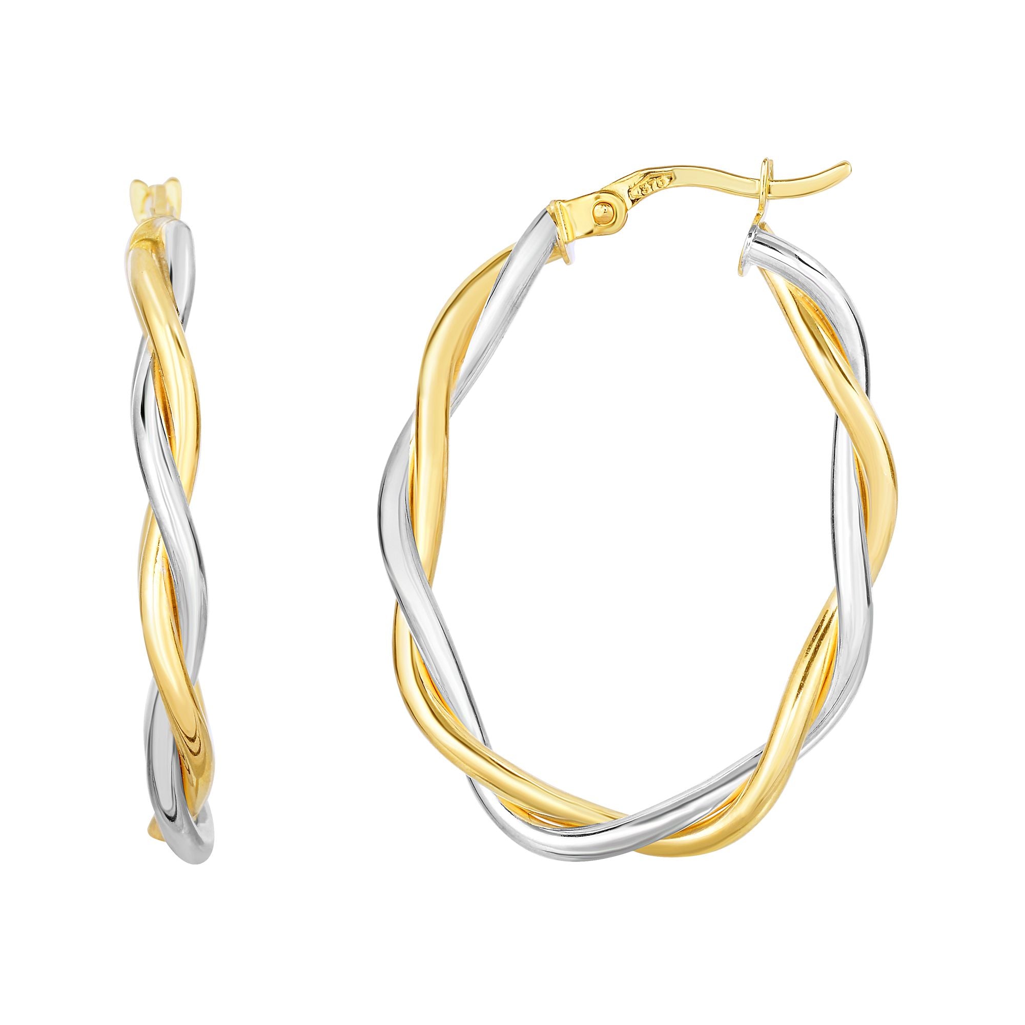10K Two-tone Gold Oval Polished Twist Hoop Earring
