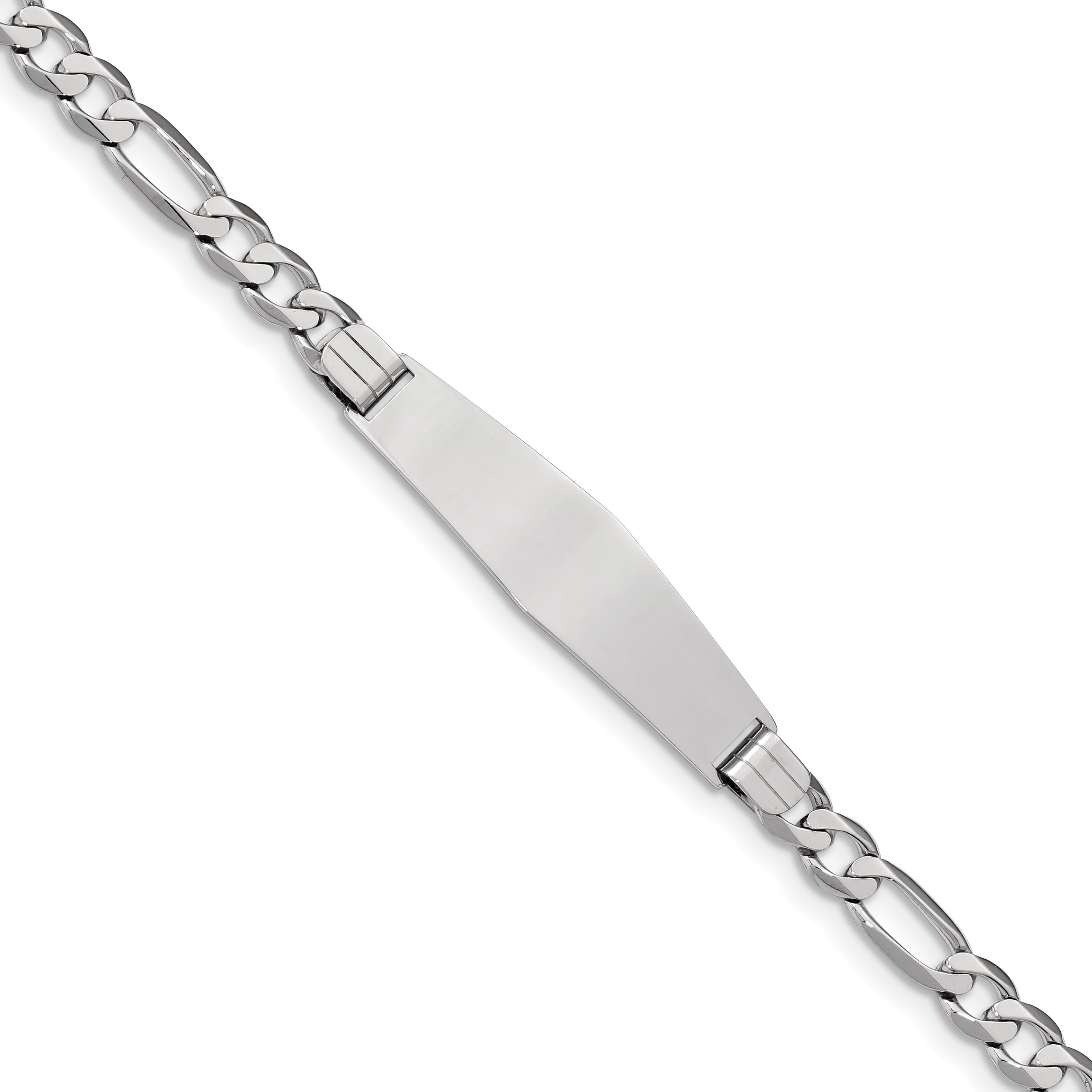 14K Wg Figaro Link Soft Diamond Shape Id Bracelet