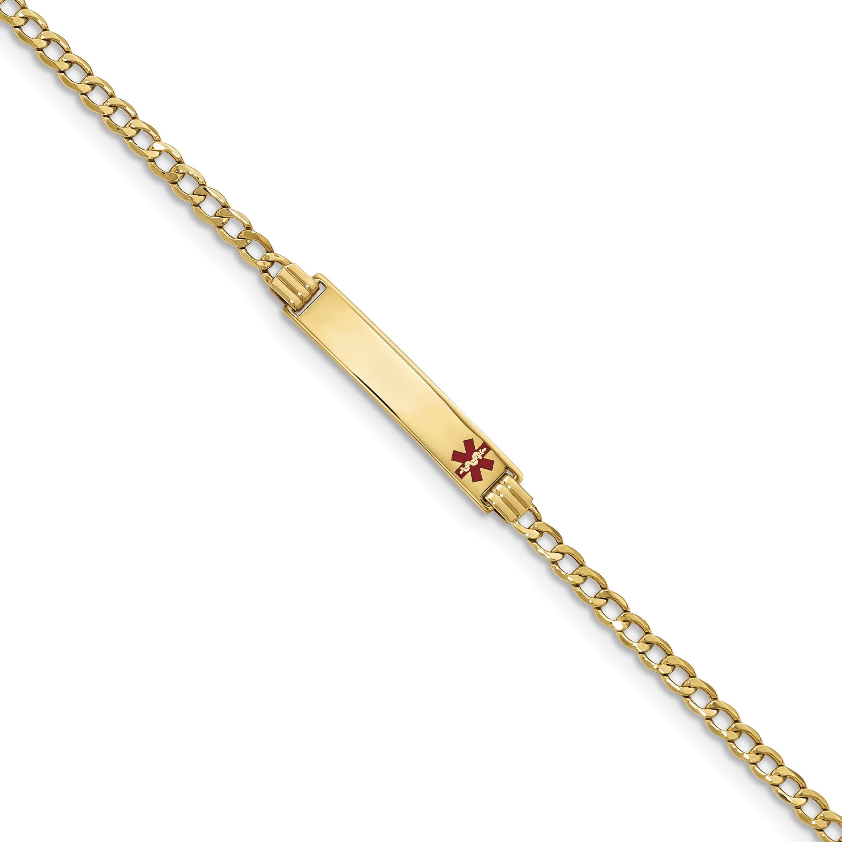 14K Semi-Solid Medical Red Enamel Cuban Link Id Bracelet
