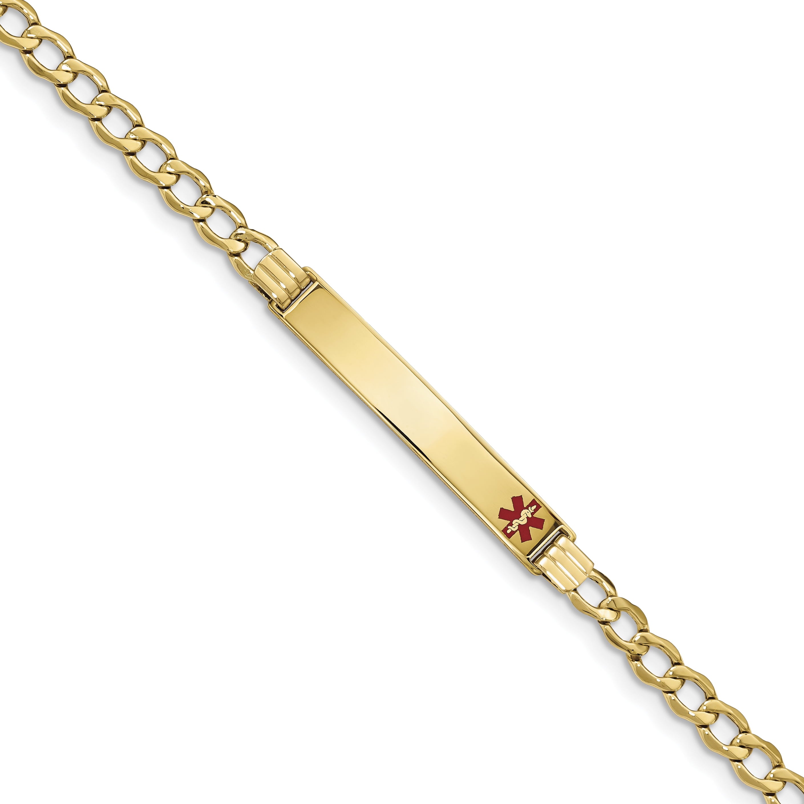 14K Semi-Solid Medical Red Enamel Curb Link Id Bracelet