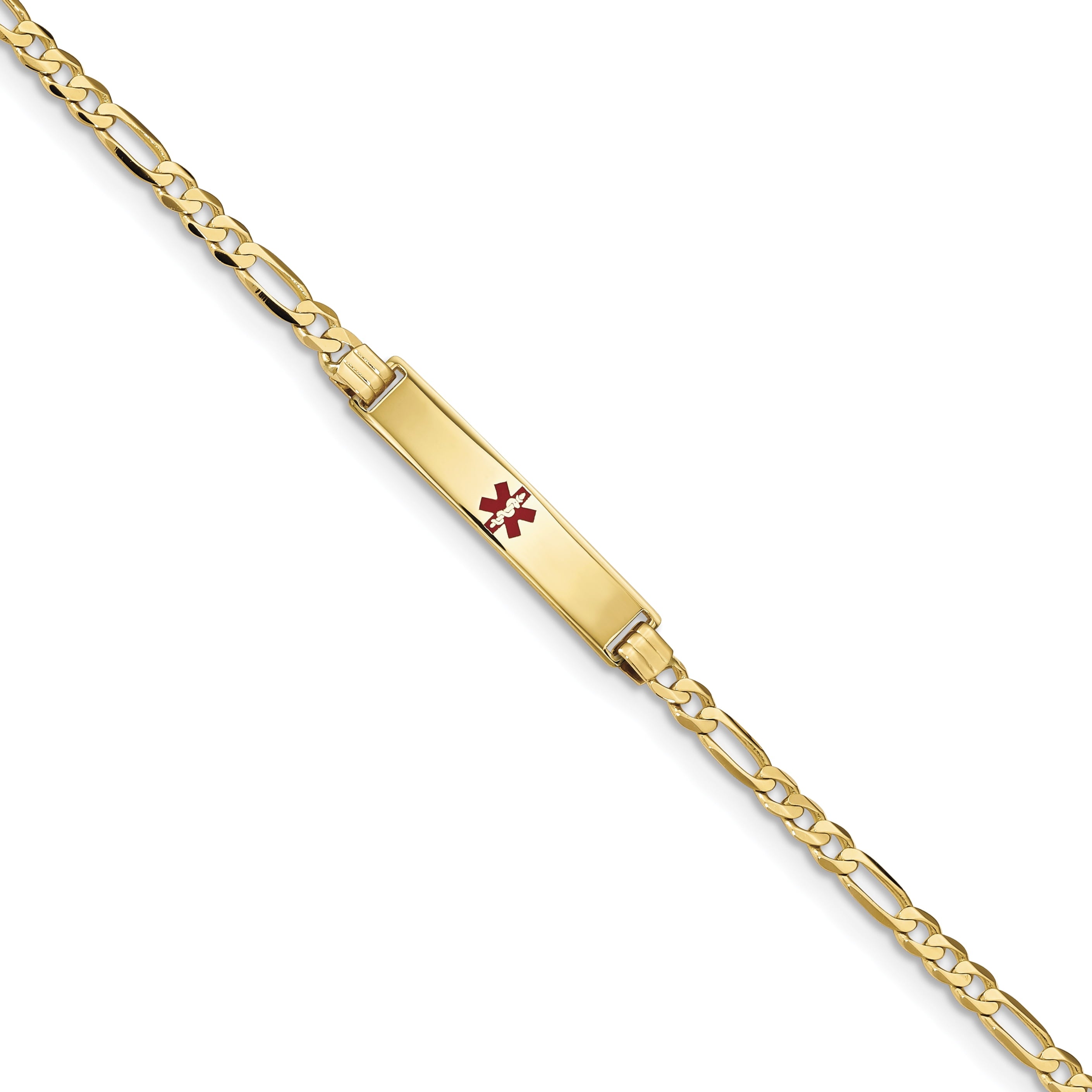14K Medical Red Enamel Figaro Id Bracelet