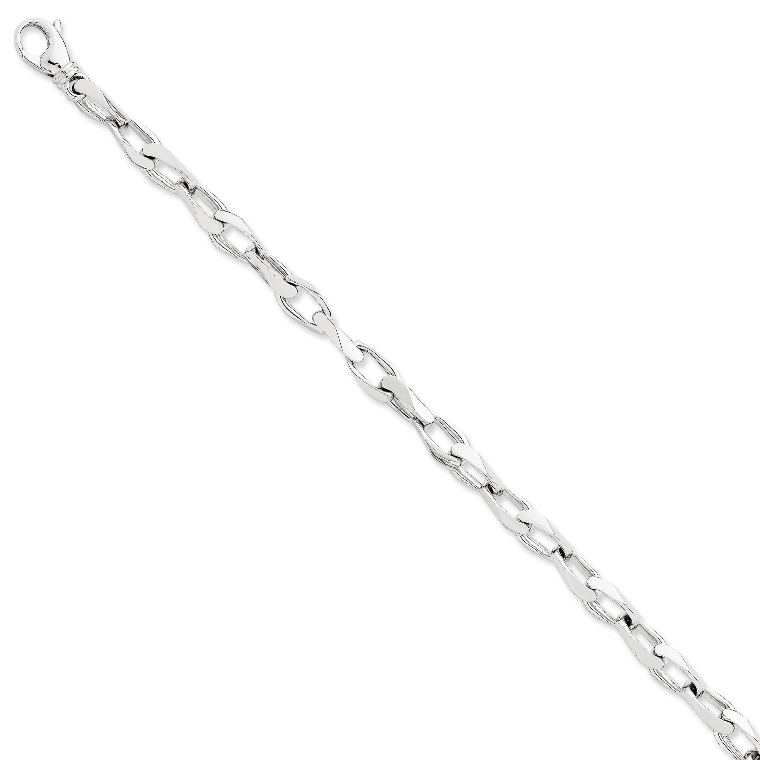 14K White Gold 9 Inch 6.8Mm Hand Polished Open Link With Fancy Lobster Clasp Bracelet