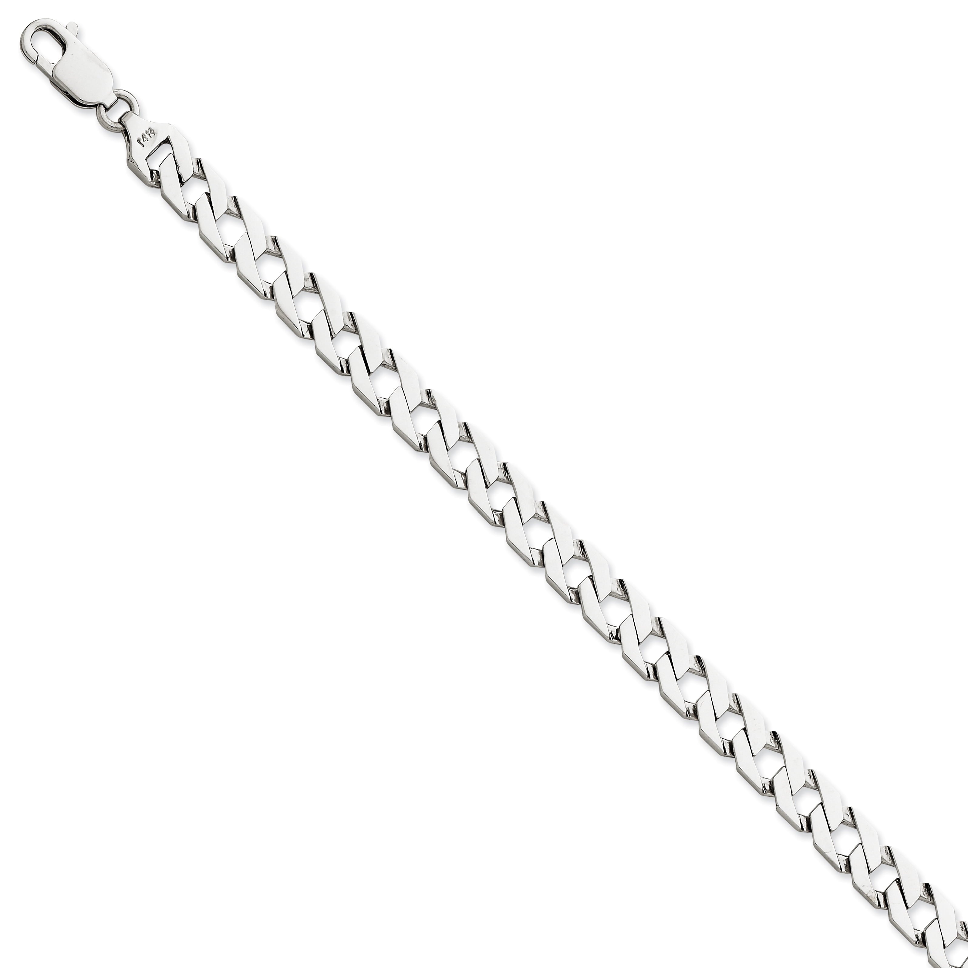 14K White Gold 18 Inch 7.4Mm Hand Polished Fancy Link With Fancy Lobster Clasp Chain